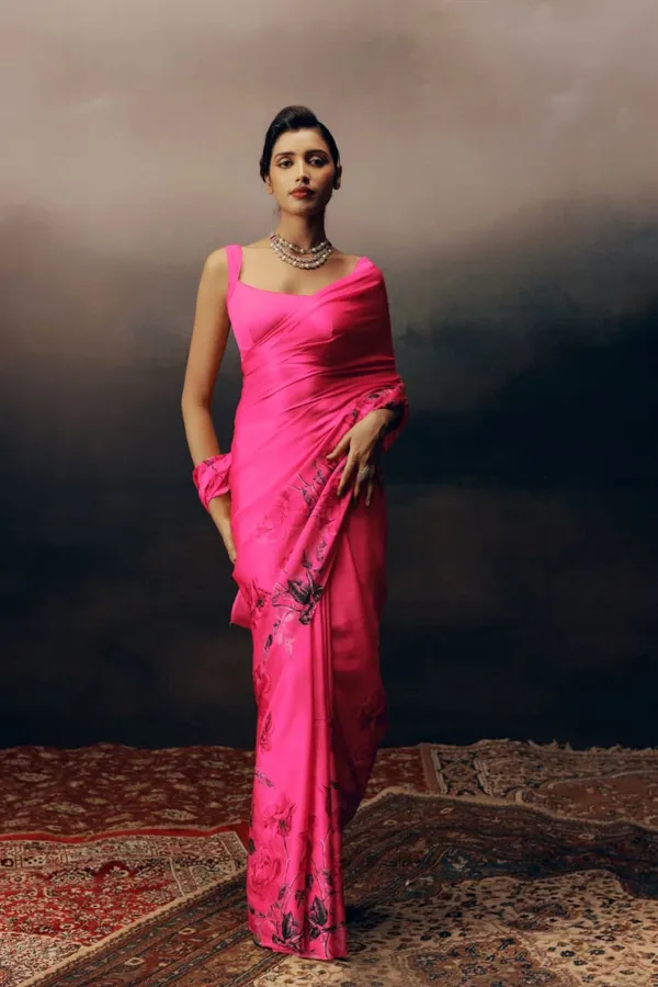 Pink_Satin_Floral_Print_Draped_Saree_for_Women