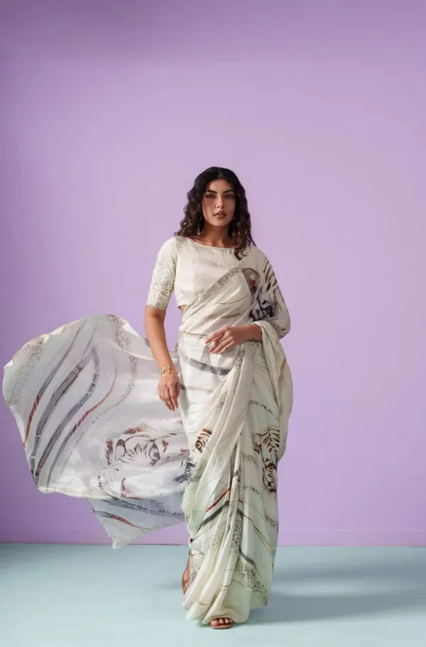 Ivory_Satin_Tiger_Print_Saree_with_Embellished_Blouse_for_Women