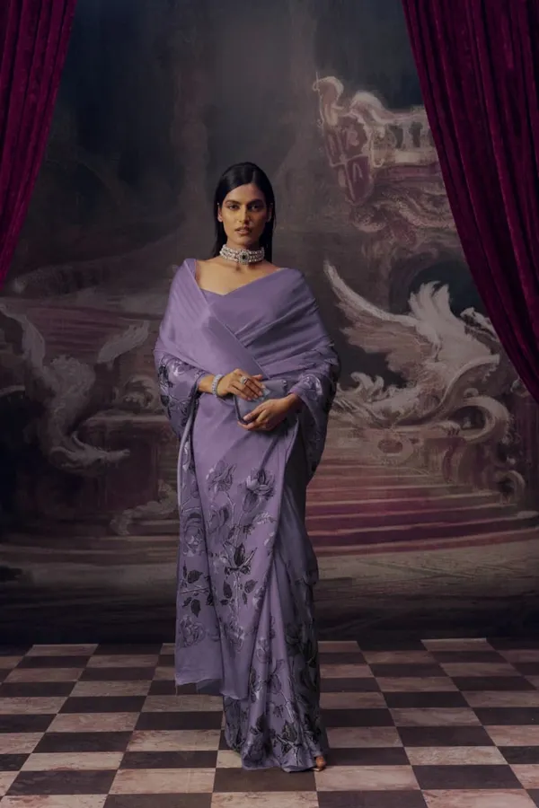 Lavender_Satin_Floral_Print_Draped_Saree_for_Women