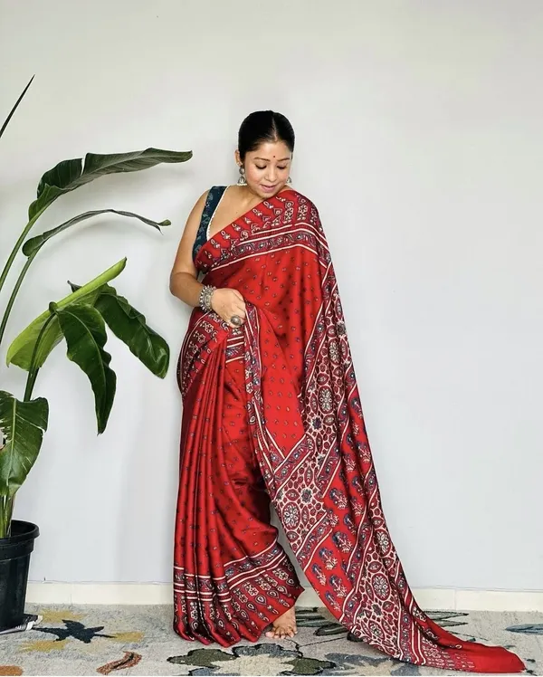 Red_Satin_Ajrakh_Print_Traditional_Saree_for_Women