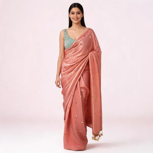 Peach_Satin_Sequin_Embellished_Saree_for_Women