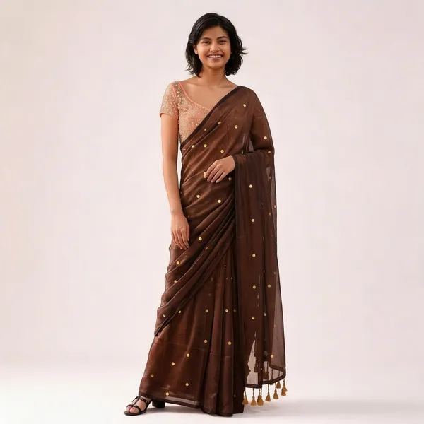 Brown_Satin_Sequin_Embellished_Saree_for_Women