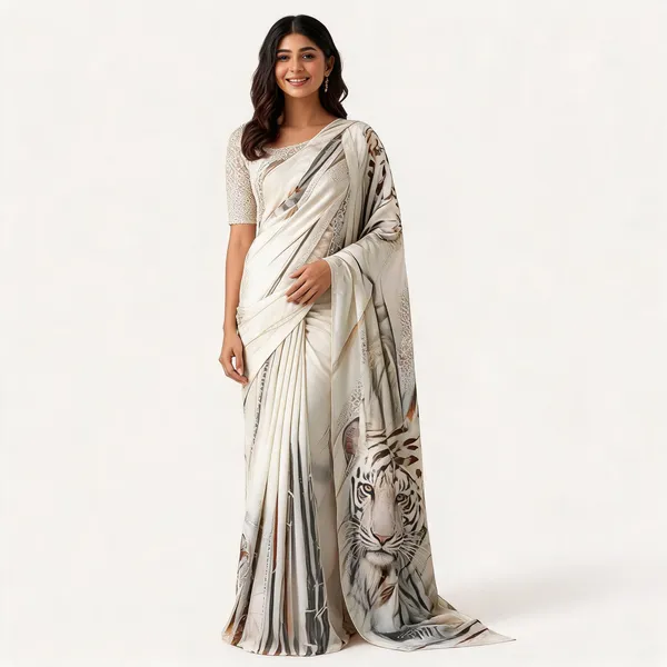Ivory_Satin_Tiger_Print_Saree_with_Embellished_Blouse_for_Women