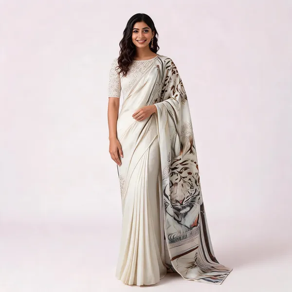 Ivory_Satin_Tiger_Print_Saree_with_Embellished_Blouse_for_Women
