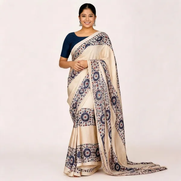 Beige_Satin_Floral_Print_Traditional_Saree_for_Women