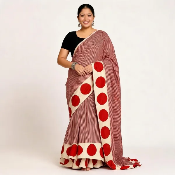 Off_White_Satin_Striped_Polka_Dot_Print_Saree_for_Women