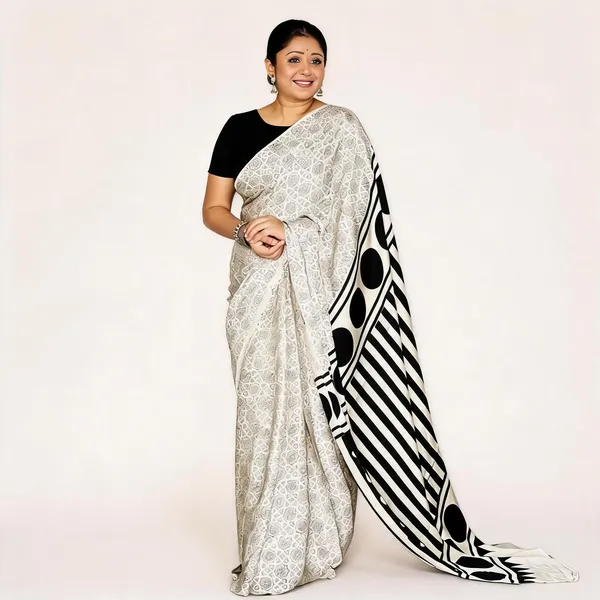 White_Satin_Printed_Striped_Border_Saree_for_Women