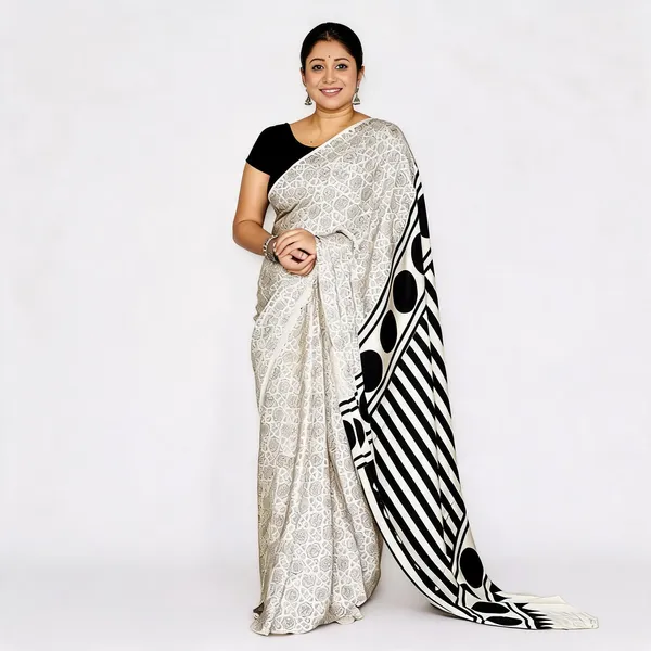 White_Satin_Printed_Striped_Border_Saree_for_Women