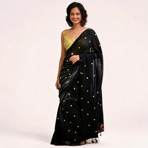 Black_Satin_Sequin_Embellished_Saree_with_Yellow_Blouse_for_Women