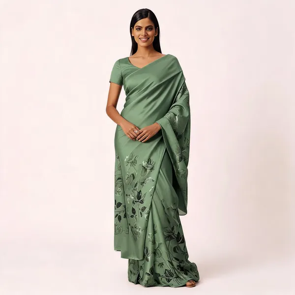 Sage_Green_Satin_Floral_Print_Draped_Saree_for_Women