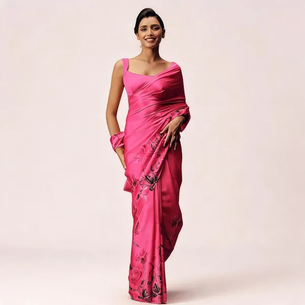 Pink_Satin_Floral_Print_Draped_Saree_for_Women
