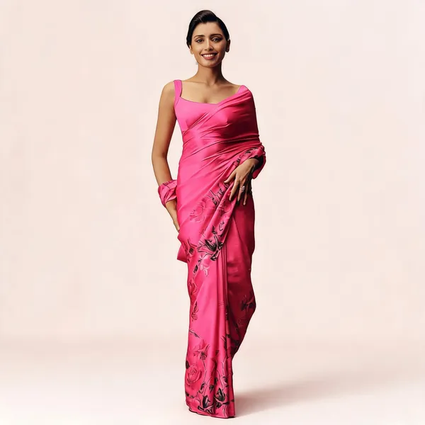 Pink_Satin_Floral_Print_Draped_Saree_for_Women