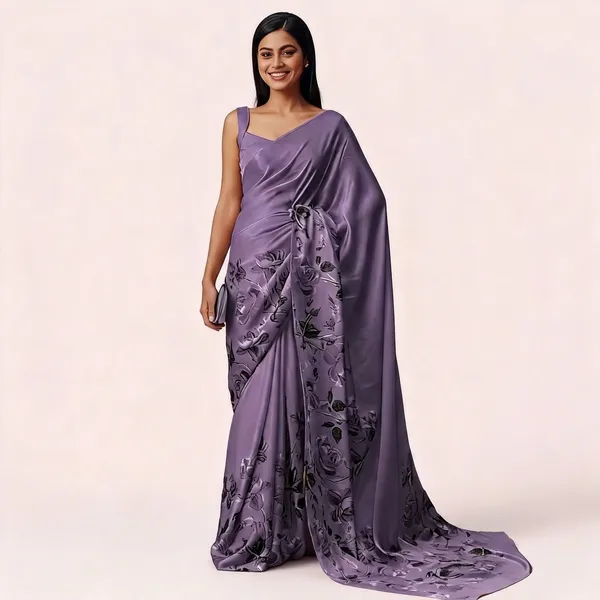 Lavender_Satin_Floral_Print_Draped_Saree_for_Women