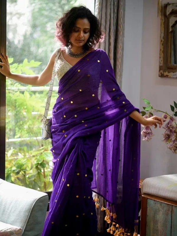 Purple_Satin_Sequin_Embellished_Saree_with_Tassel_Border_for_Women