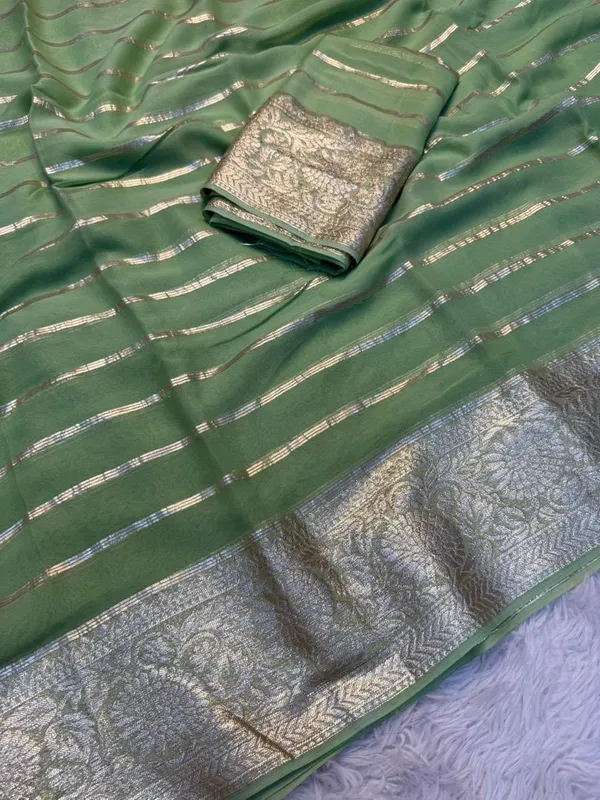 Green_Satin_Zari_Woven_Border_Saree_with_Blouse_Piece_for_Women