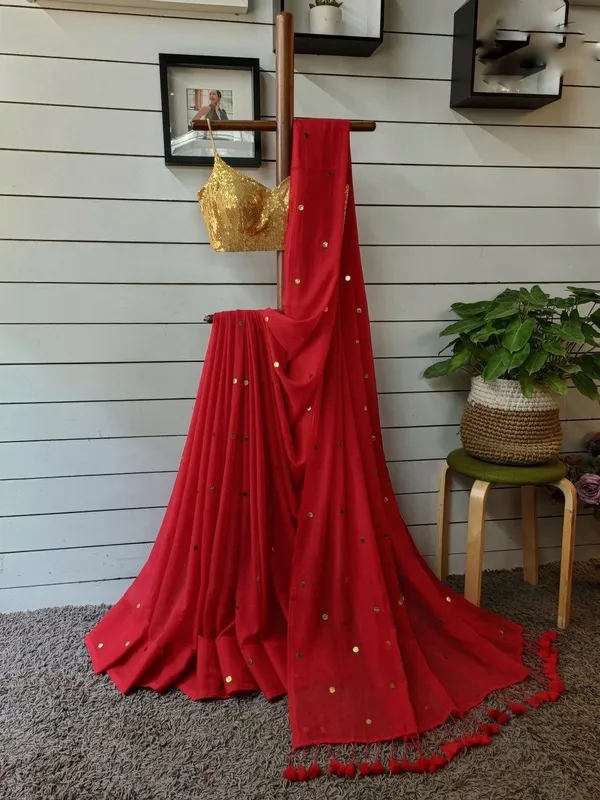 Red_Satin_Mirror_Work_Saree_with_Gold_Blouse