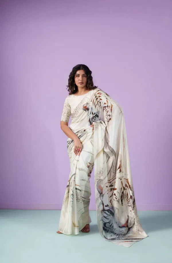 Ivory_Satin_Tiger_Print_Saree_with_Embellished_Blouse_for_Women