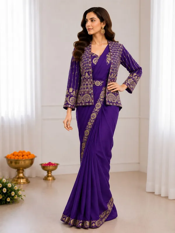 Premium_Ready-to-Wear_Purple_Saree_with_Jacket_&_Blouse