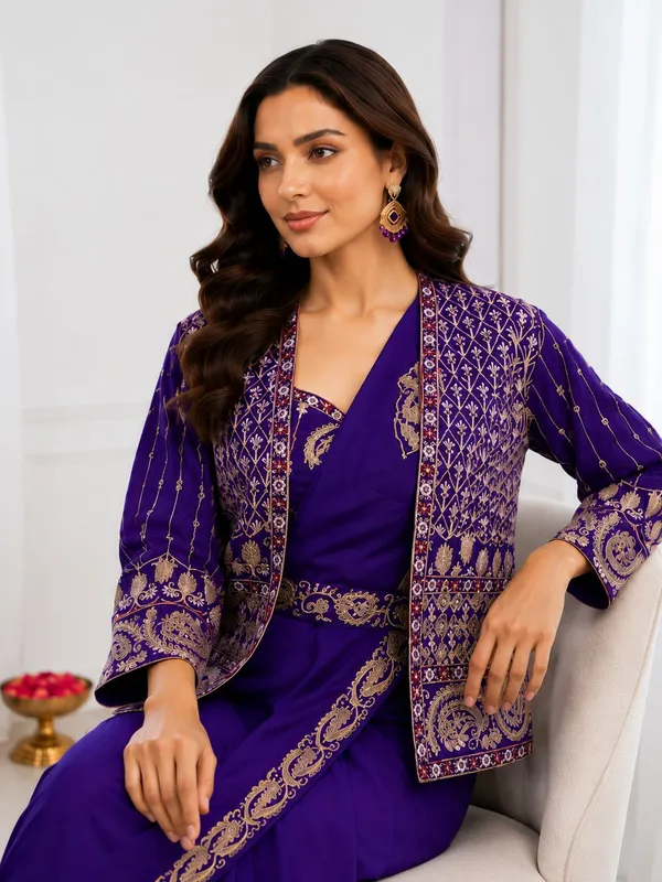 Premium_Ready-to-Wear_Purple_Saree_with_Jacket_&_Blouse