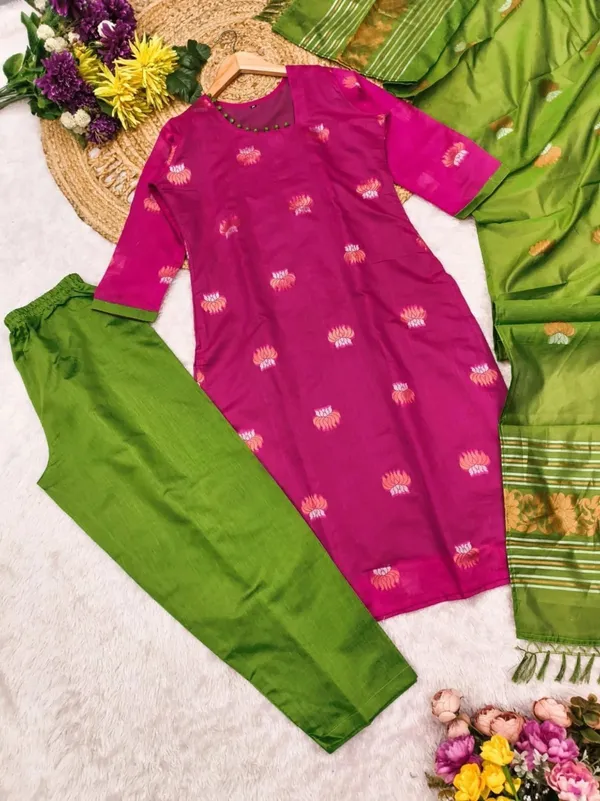 Art_Silk_Kurta_Pant_Dupatta_Set