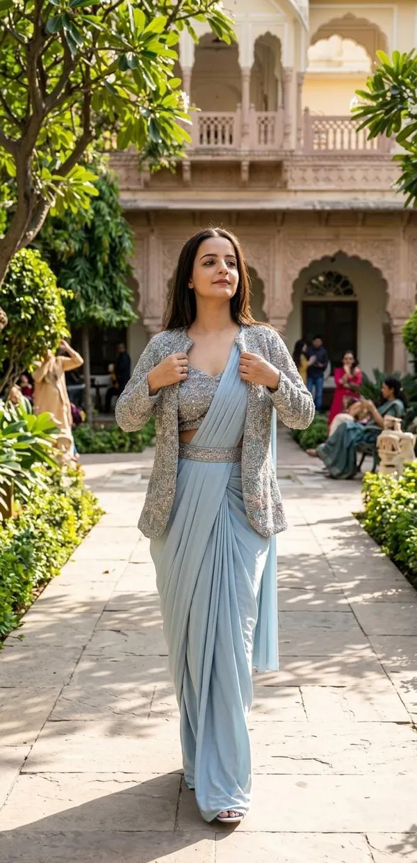 Bollywood_Glam_Designer_Drape_Saree_with_Jacket_&_Belt