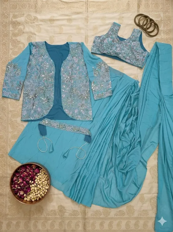 Bollywood_Glam_Designer_Drape_Saree_with_Jacket_&_Belt