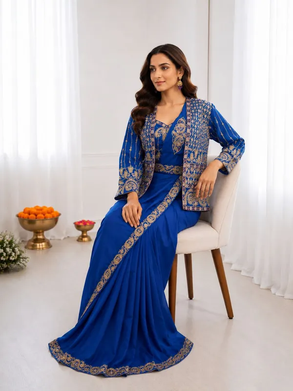 Premium_Ready-to-Wear_Blue_Saree_with_Jacket_&_Blouse