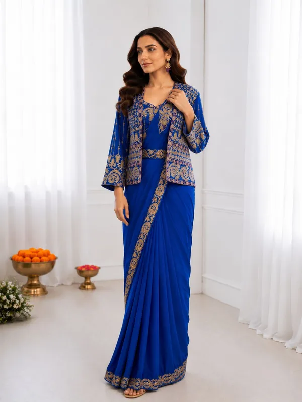 Premium_Ready-to-Wear_Blue_Saree_with_Jacket_&_Blouse