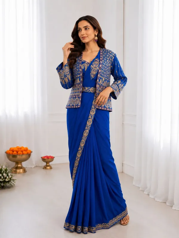 Premium_Ready-to-Wear_Blue_Saree_with_Jacket_&_Blouse