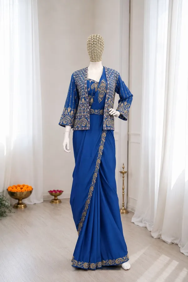 Premium_Ready-to-Wear_Blue_Saree_with_Jacket_&_Blouse