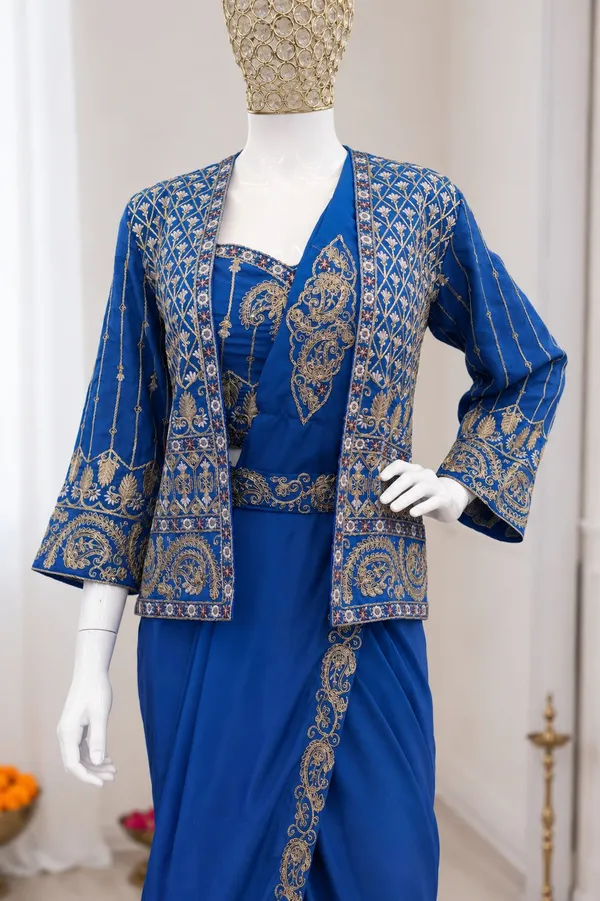 Premium_Ready-to-Wear_Blue_Saree_with_Jacket_&_Blouse