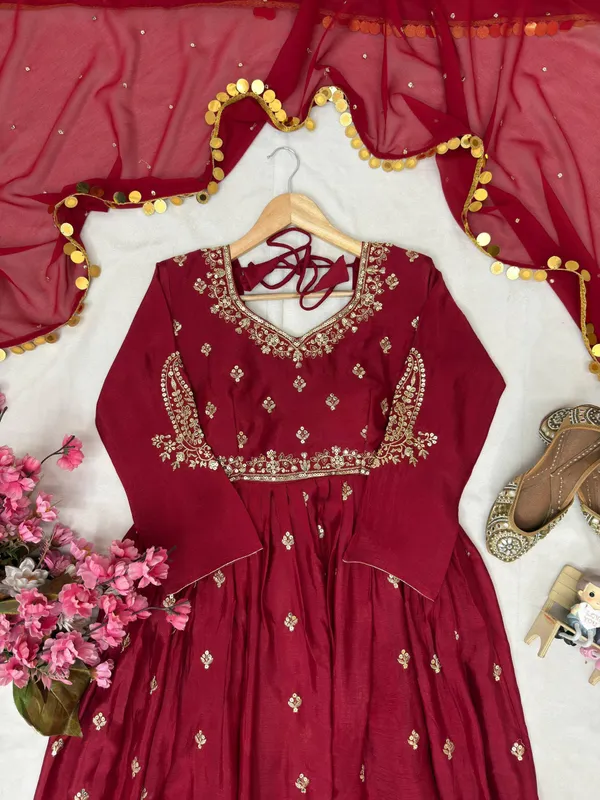 Designer_Chinon_Silk_Gown_Set_with_Dupatta