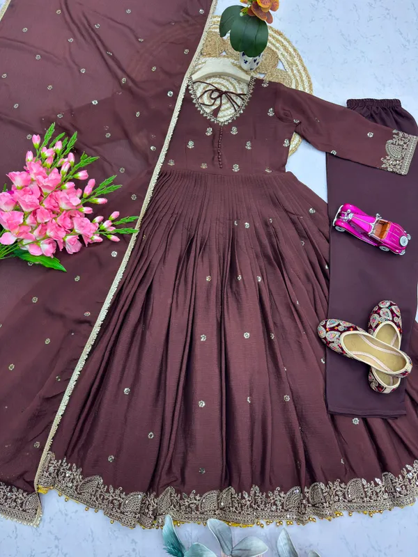 Designer_Party_Wear_Chinon_Silk_Gown_with_Dupatta_&_Pant
