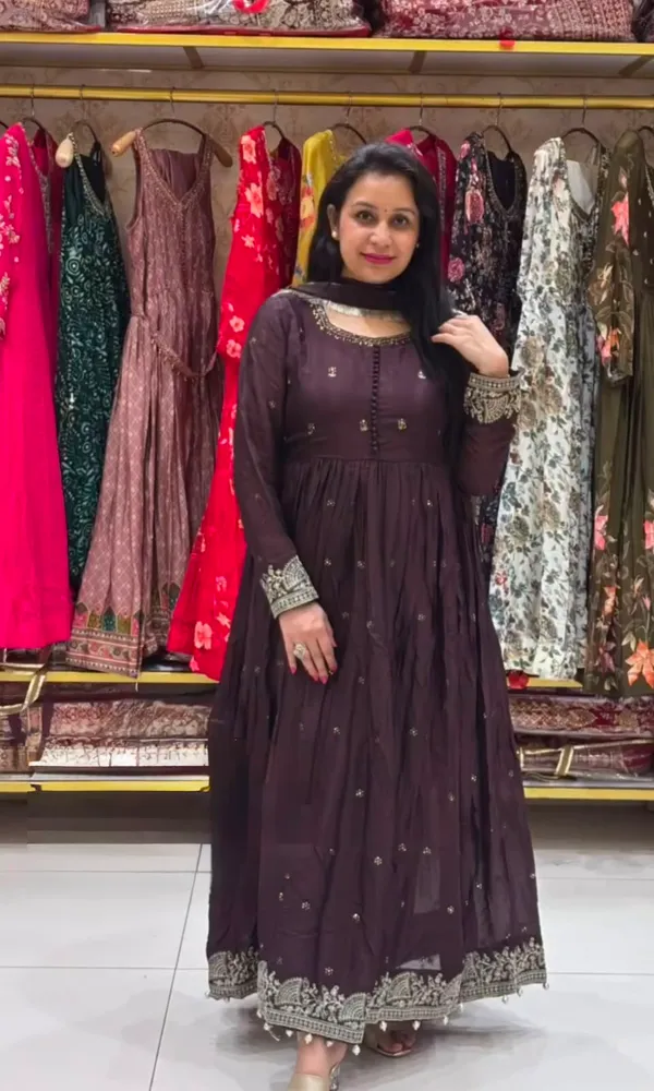 Designer_Party_Wear_Chinon_Silk_Gown_with_Dupatta_&_Pant