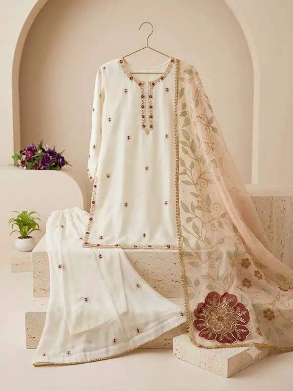 Faux_Georgette_Embroidery_Kurti_Plazzo_Dupatta_Set