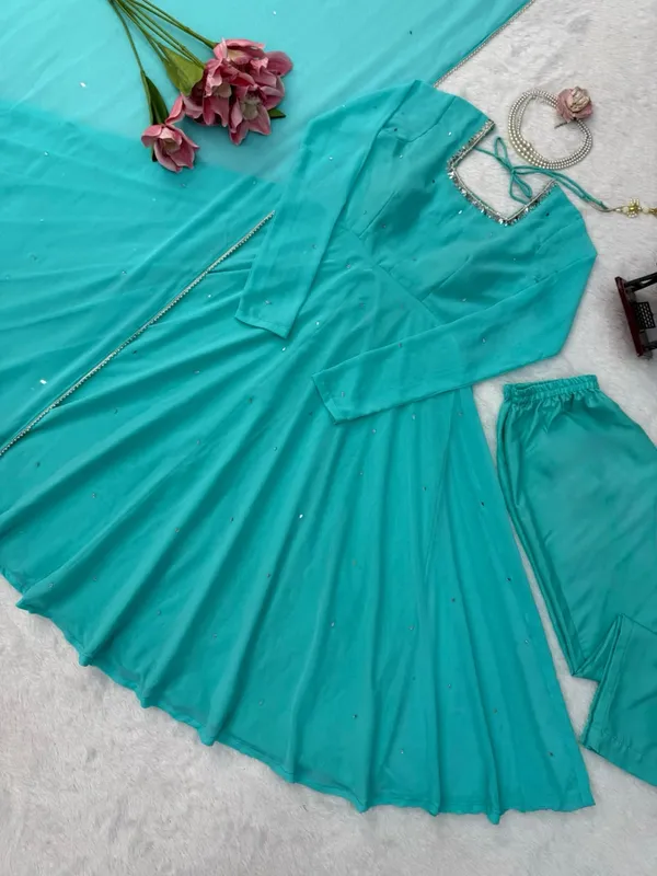 Faux_Georgette_Real_Mirror_Handwork_Anarkali_Set