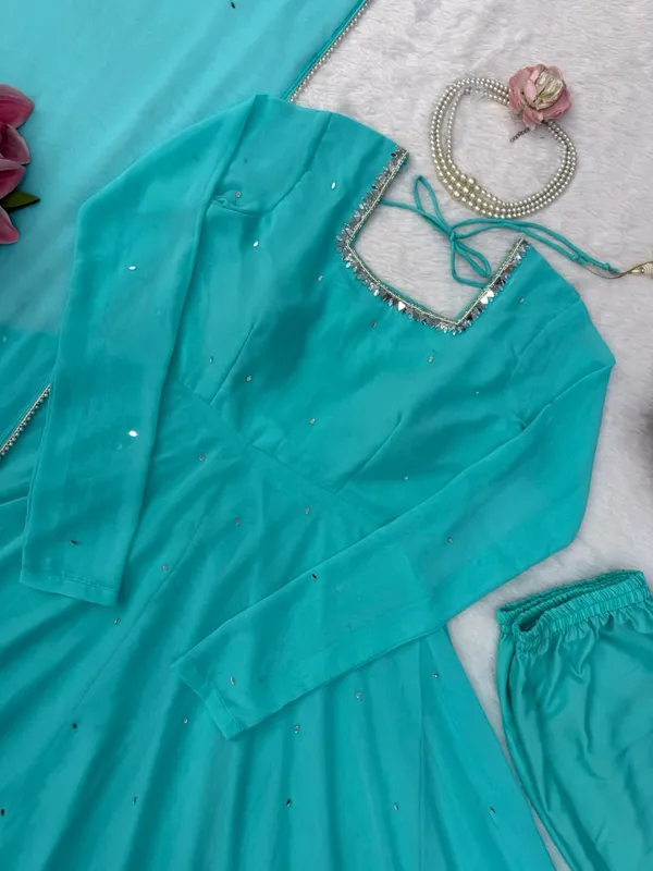 Faux_Georgette_Real_Mirror_Handwork_Anarkali_Set
