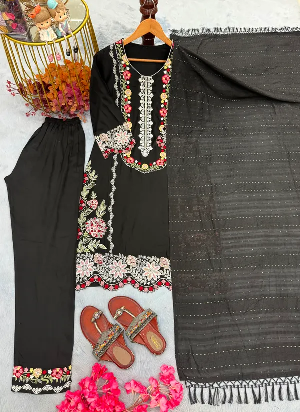 Magnetic_Satin_Rayon_Kurti_Suits_Set_With_Thread_Work_And_Viscose_Dupatta_For_Party_Wear
