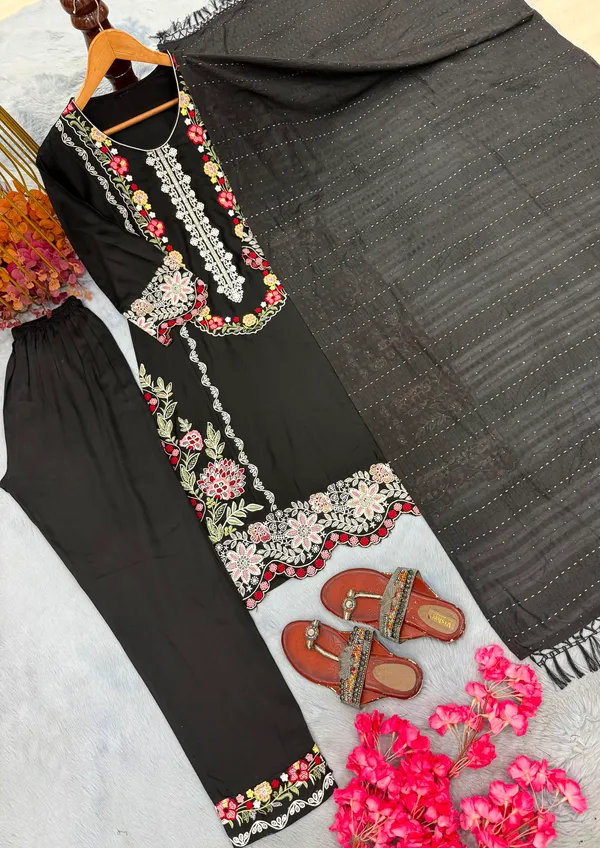Magnetic_Satin_Rayon_Kurti_Suits_Set_With_Thread_Work_And_Viscose_Dupatta_For_Party_Wear