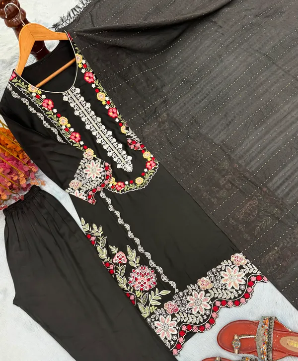 Magnetic_Satin_Rayon_Kurti_Suits_Set_With_Thread_Work_And_Viscose_Dupatta_For_Party_Wear