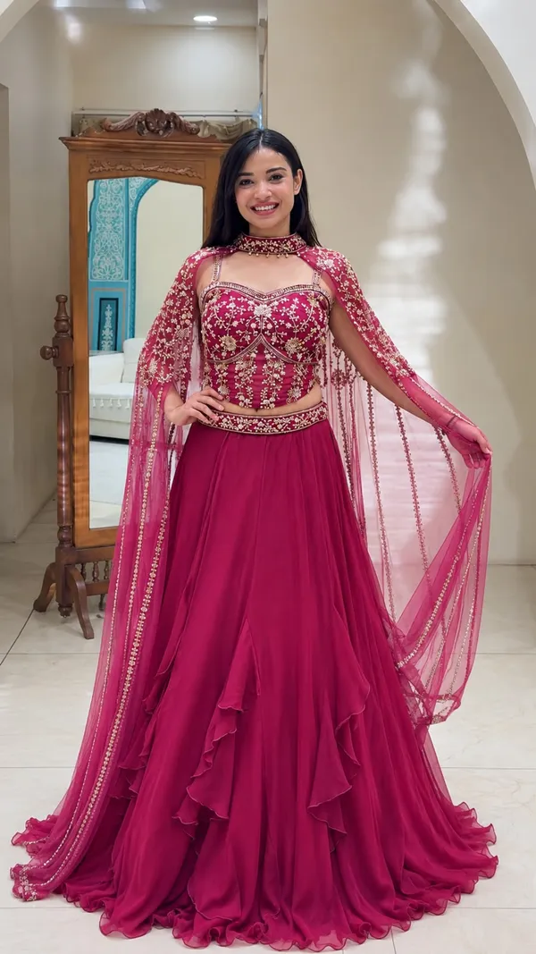 Gajri_Colour_Sequins_Lehenga_Choli_Set