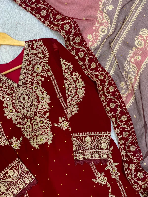 Georgette_Cording_Embroidery_Diamond_Work_Top_Pant_Dupatta_Set