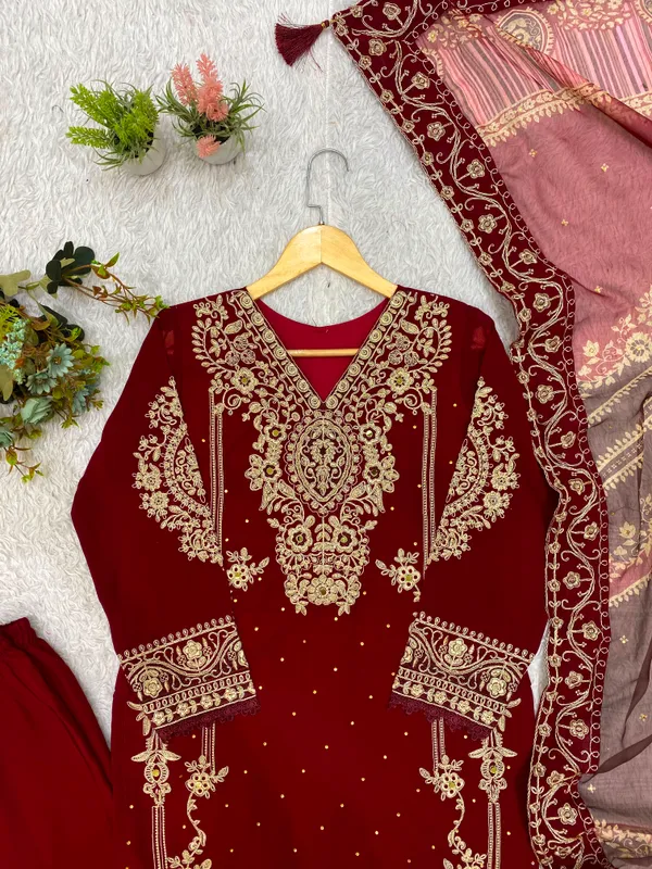 Georgette_Cording_Embroidery_Diamond_Work_Top_Pant_Dupatta_Set