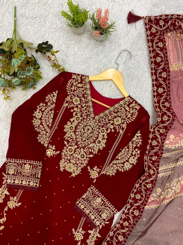 Georgette_Cording_Embroidery_Diamond_Work_Top_Pant_Dupatta_Set