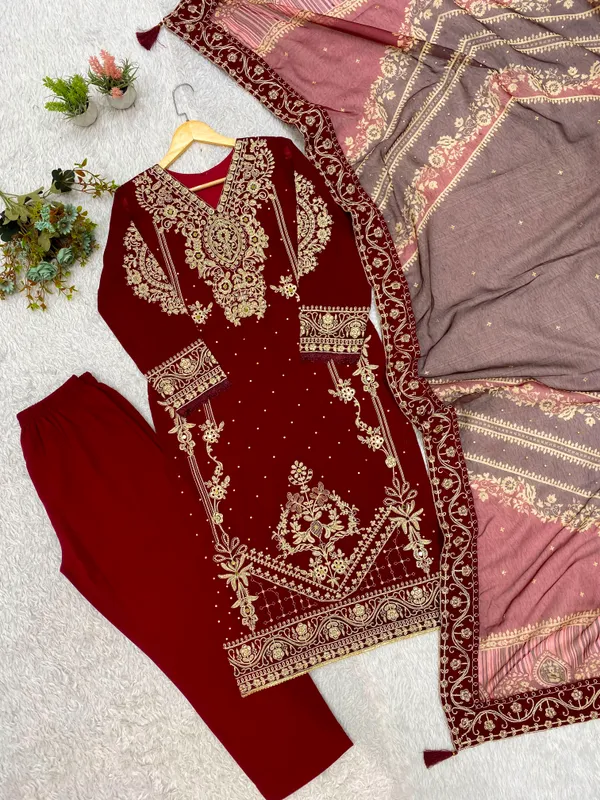 Georgette_Cording_Embroidery_Diamond_Work_Top_Pant_Dupatta_Set