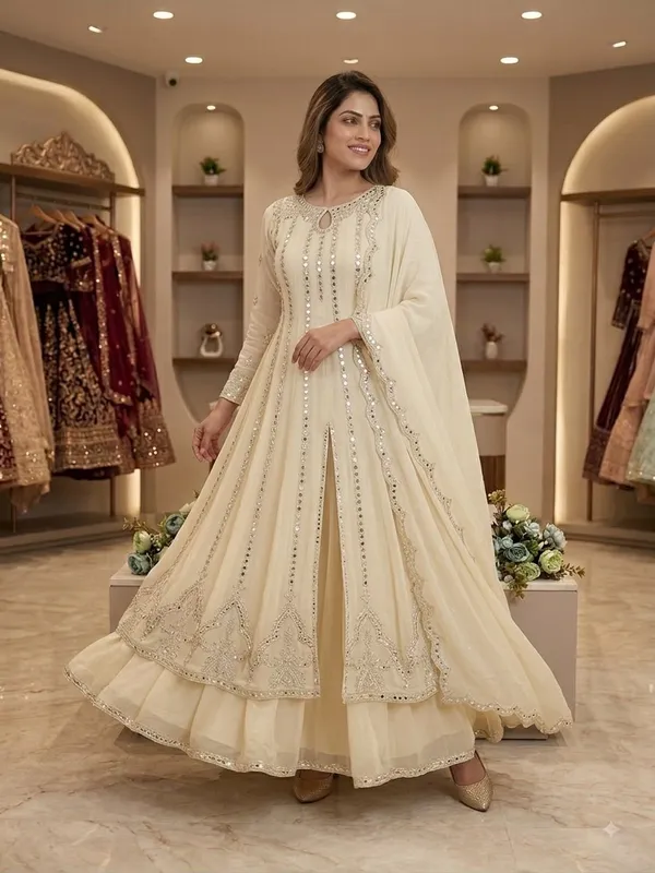 Georgette_Gown_Lehenga_Dupatta_Set_with_Sequence_Mirror_Work