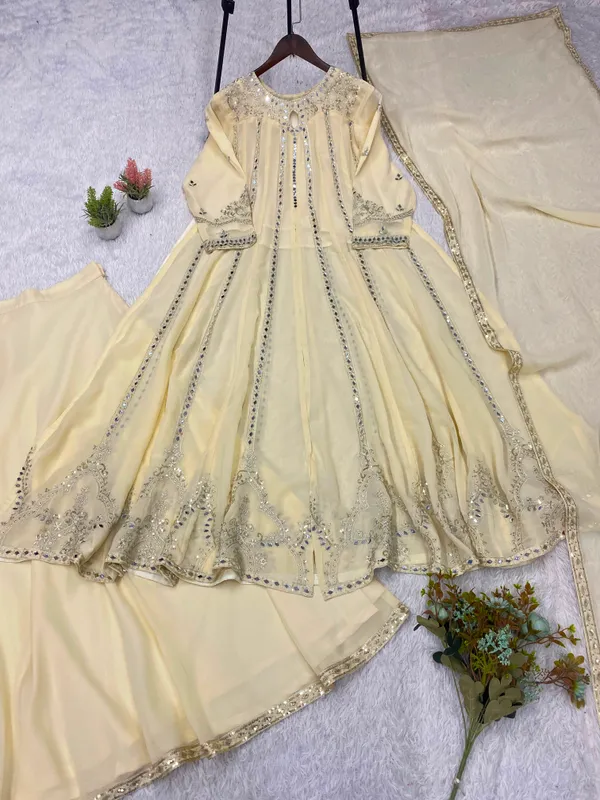 Georgette_Gown_Lehenga_Dupatta_Set_with_Sequence_Mirror_Work