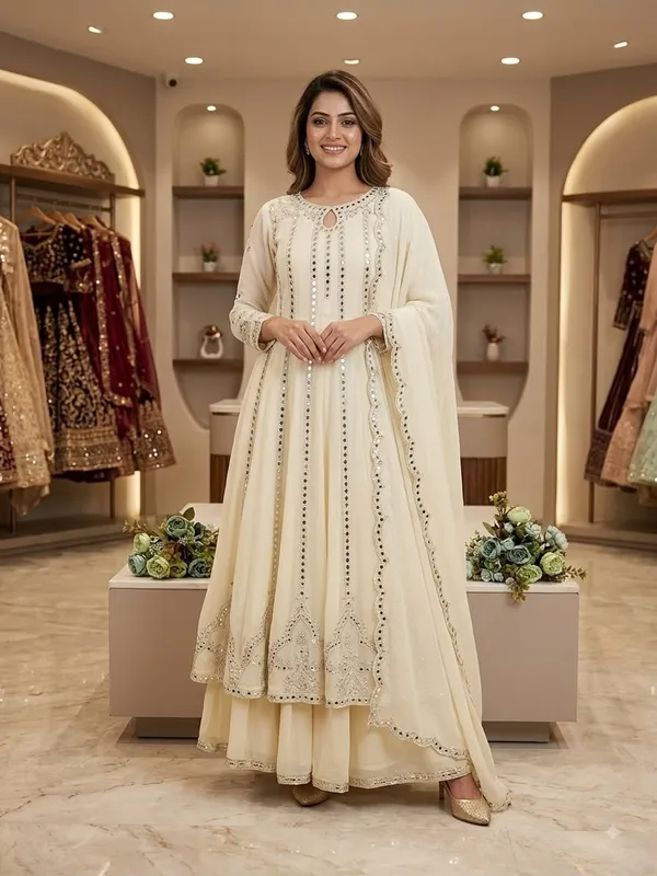 Georgette_Gown_Lehenga_Dupatta_Set_with_Sequence_Mirror_Work