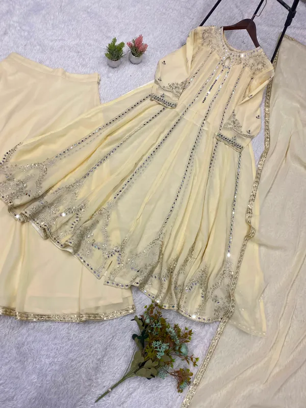 Georgette_Gown_Lehenga_Dupatta_Set_with_Sequence_Mirror_Work