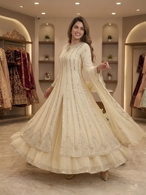 Georgette_Gown_Lehenga_Dupatta_Set_with_Sequence_Mirror_Work